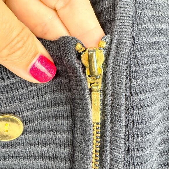 REISS Ribbed Textured Asymmetric Zip Front Sweater Jacket Navy S Preppy Minimal - Picture 2 of 12